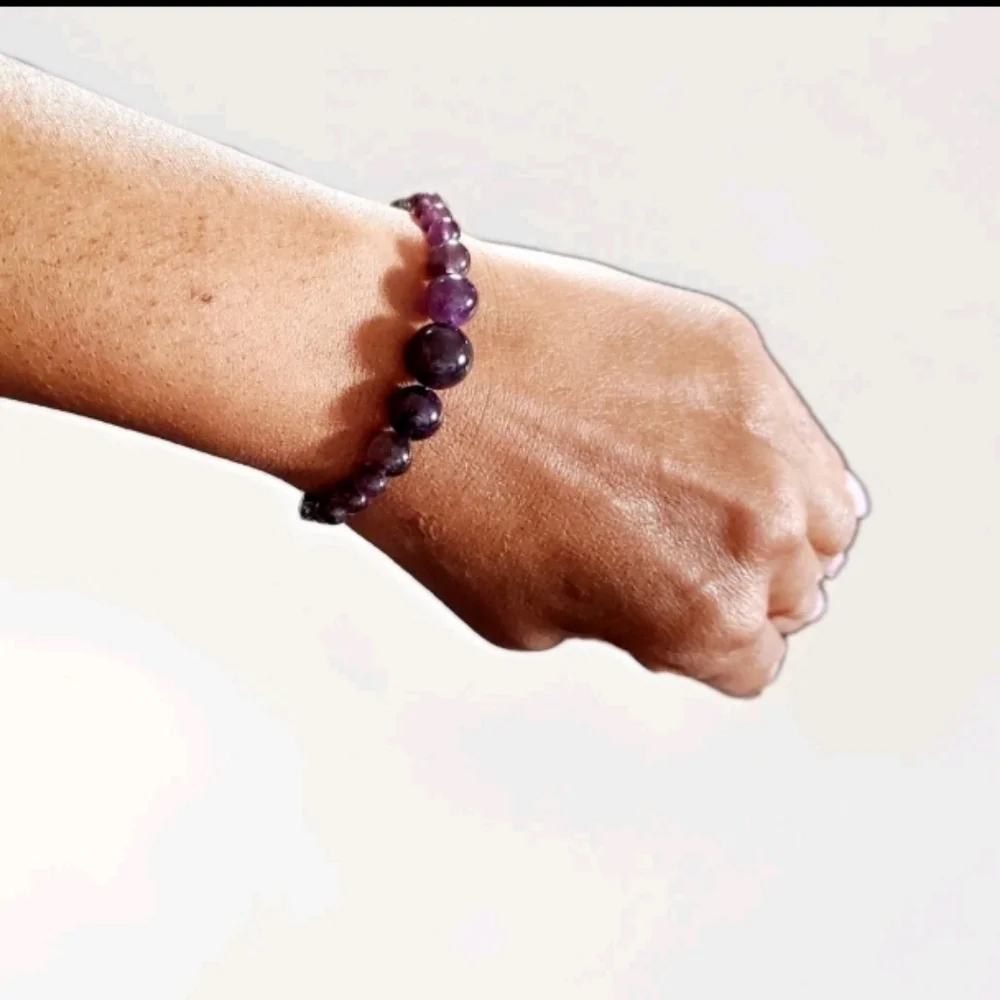 Amethyst Beaded Bolo Bracelet Oxidized Stainless Steel